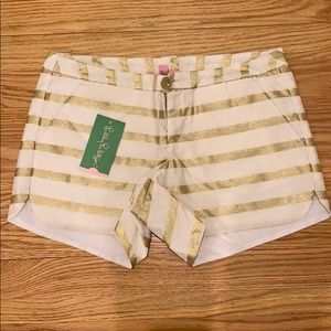 NWT Lilly Pulitzer Gold White Stripe Shorts